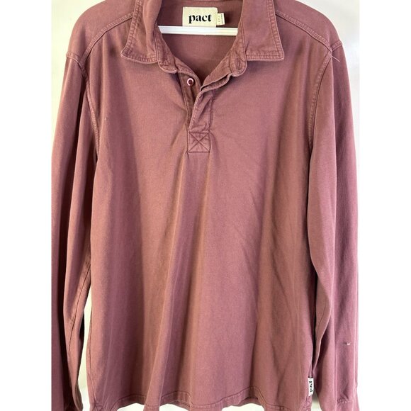 PACT Organic Cotton Long Sleeve Collared Polo Shirt Mauve - Picture 3 of 9